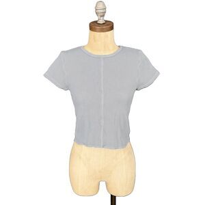 MADEWELL Waffle Knit Crewneck Short-Sleeve Crop Tee S Solstice Gray EUC B35